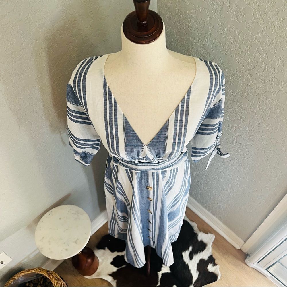 June & Hudson Tie Sleeve Striped Midi Dress, Blue/White, Size XL, NWOT - Picture 12 of 13